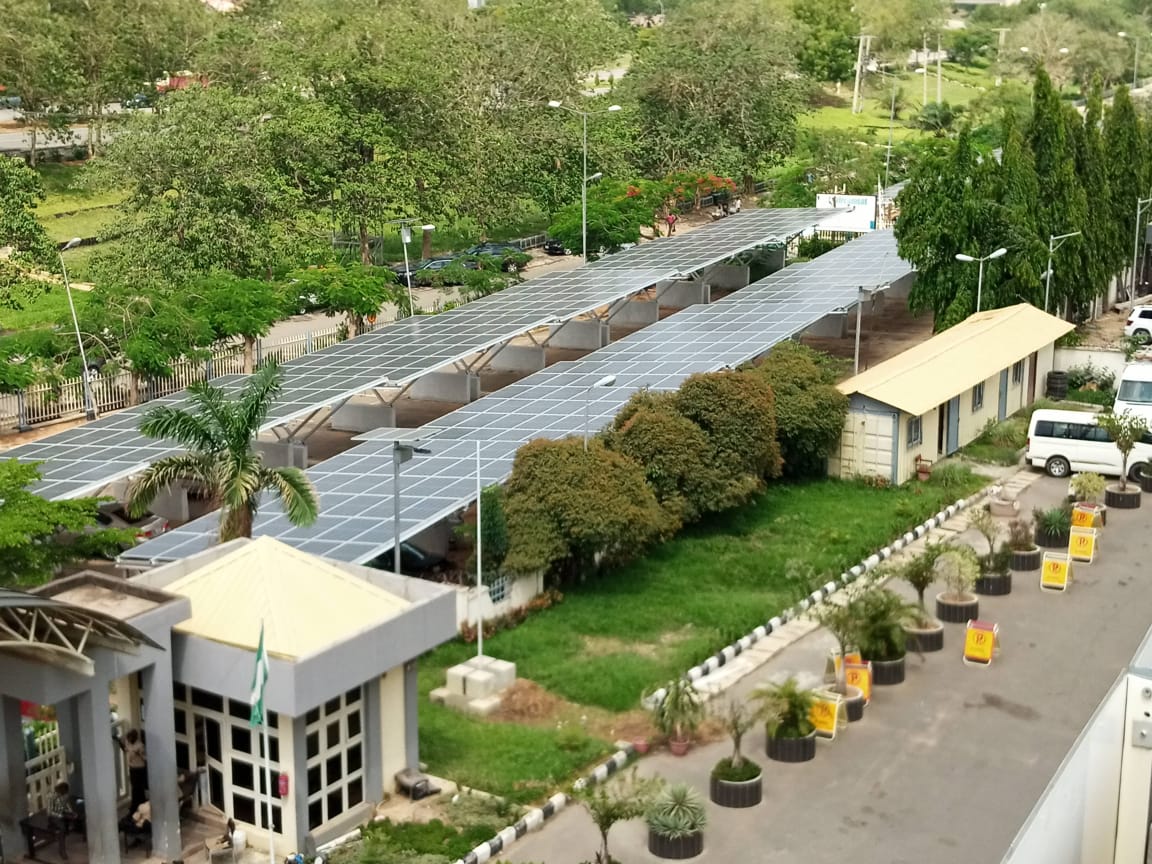 Car park canopy arrays seen from above
